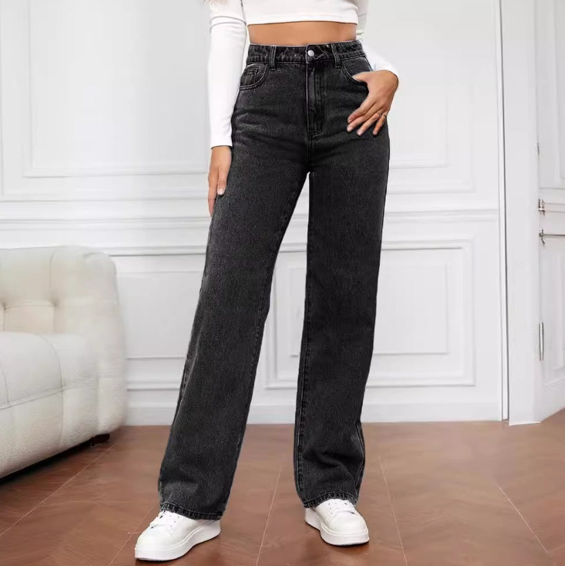 Jeans rectos de cintura recta clásica para atuendos diarios