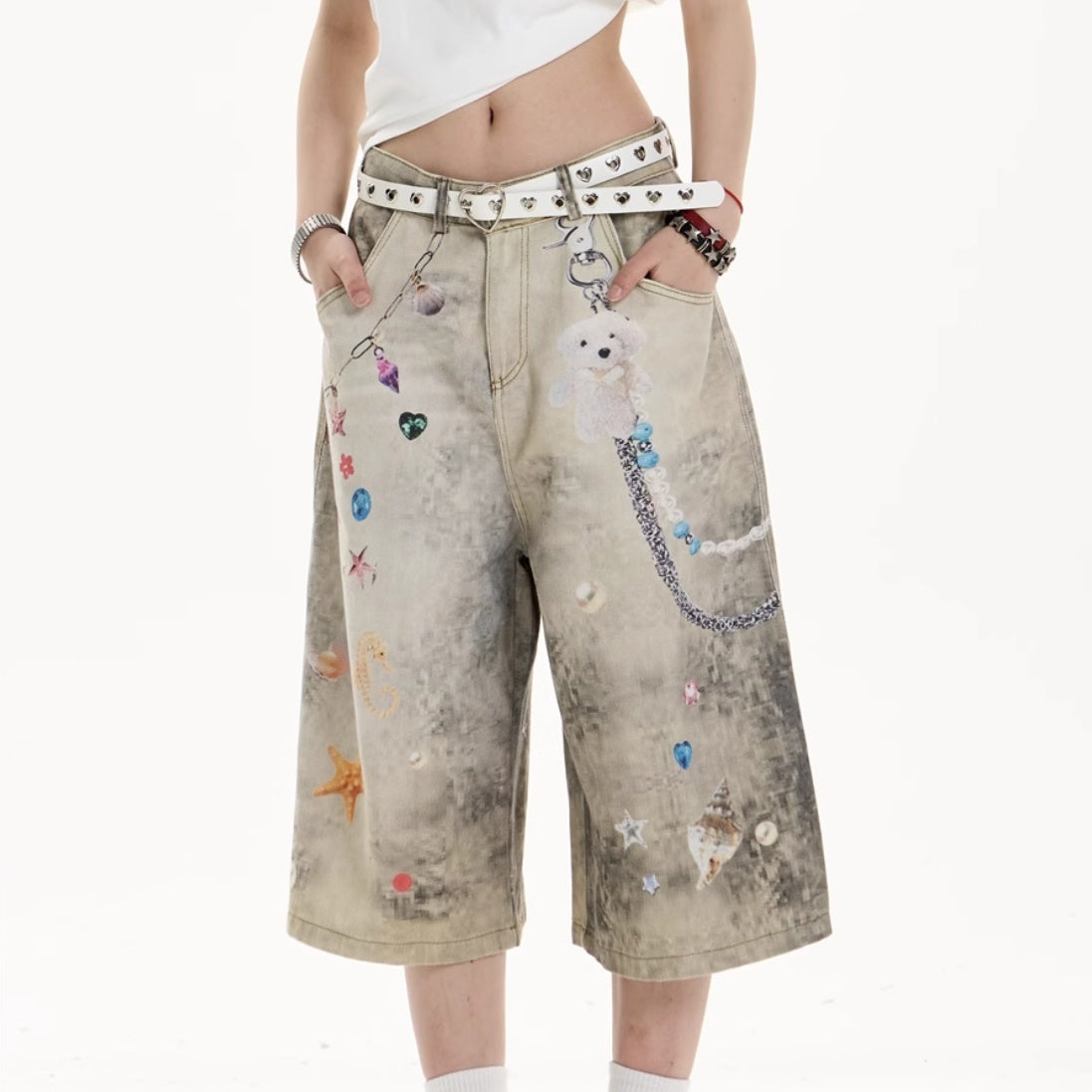 Jeans de patas anchas creativas con arte impreso