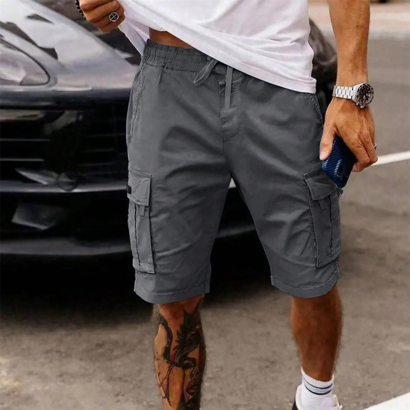 Cropped Work-Ready Bottoms Delivering Rugged Summer Urban Comfort-Dark Gray-Theone Apparel