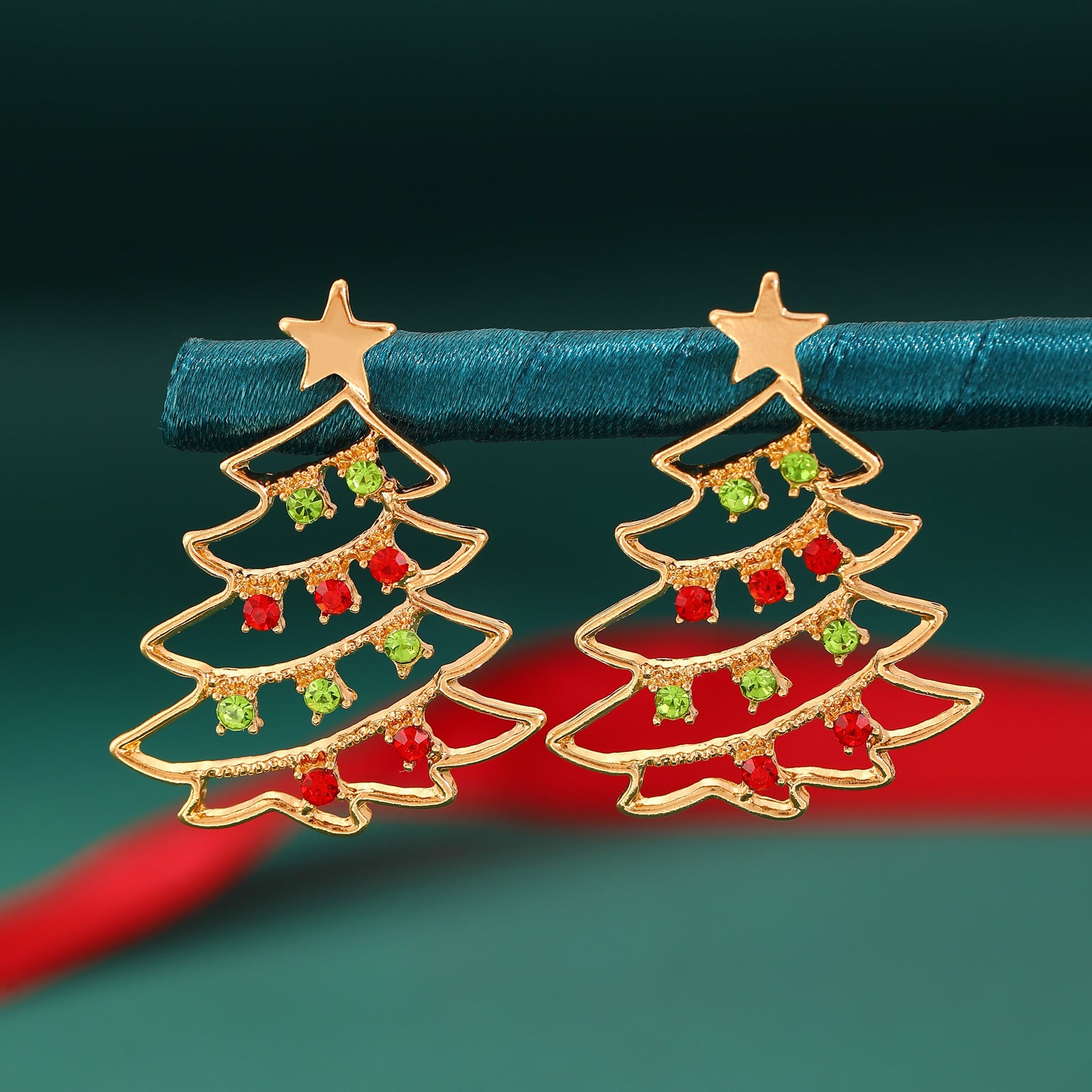 Cute Minimalist Christmas Tree Dangle Stud Back Earrings