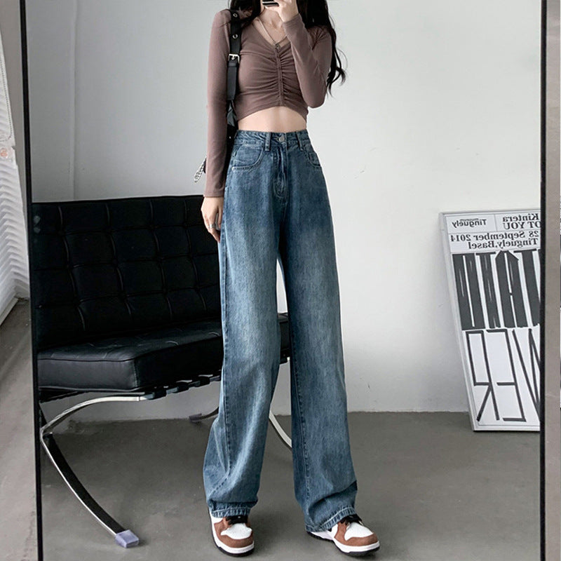 Jeans tragados de pierna ancha para movimiento elegante para el movimiento de talla grande