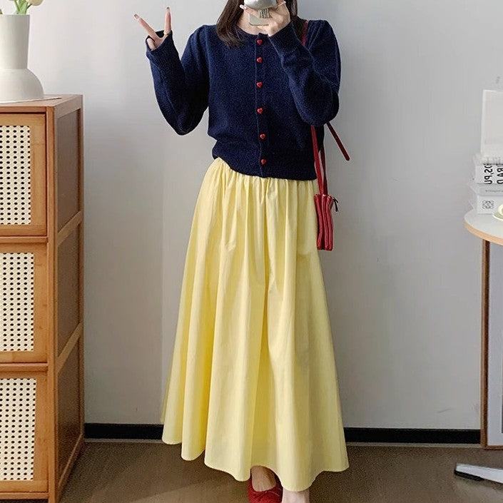 Elastic Waist Mid Length Skirt For Versatile Everyday Wear
