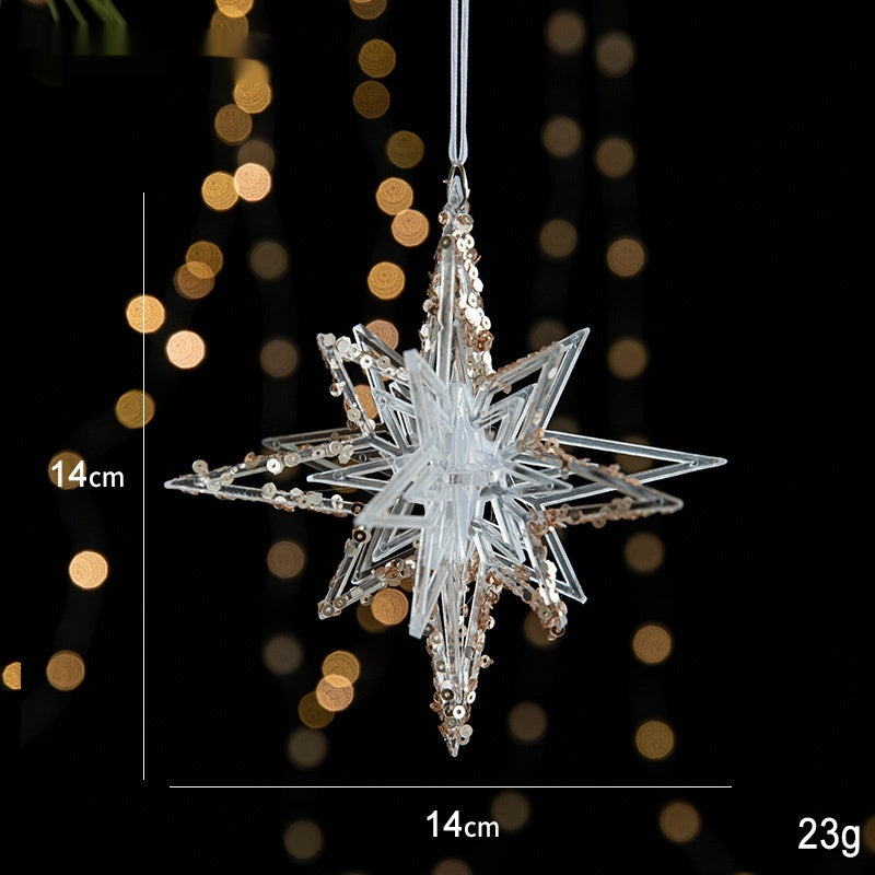 Elegant Sequined Clear Acrylic Hanging Ornament Decorations with Ribbon-Stereo Octagonal Star-Theone Apparel
