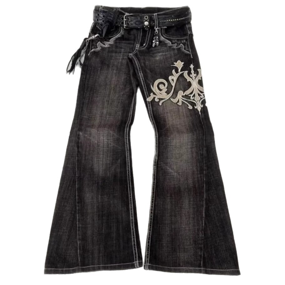 Jeans bordados de moda con elegancia cosida a máquina