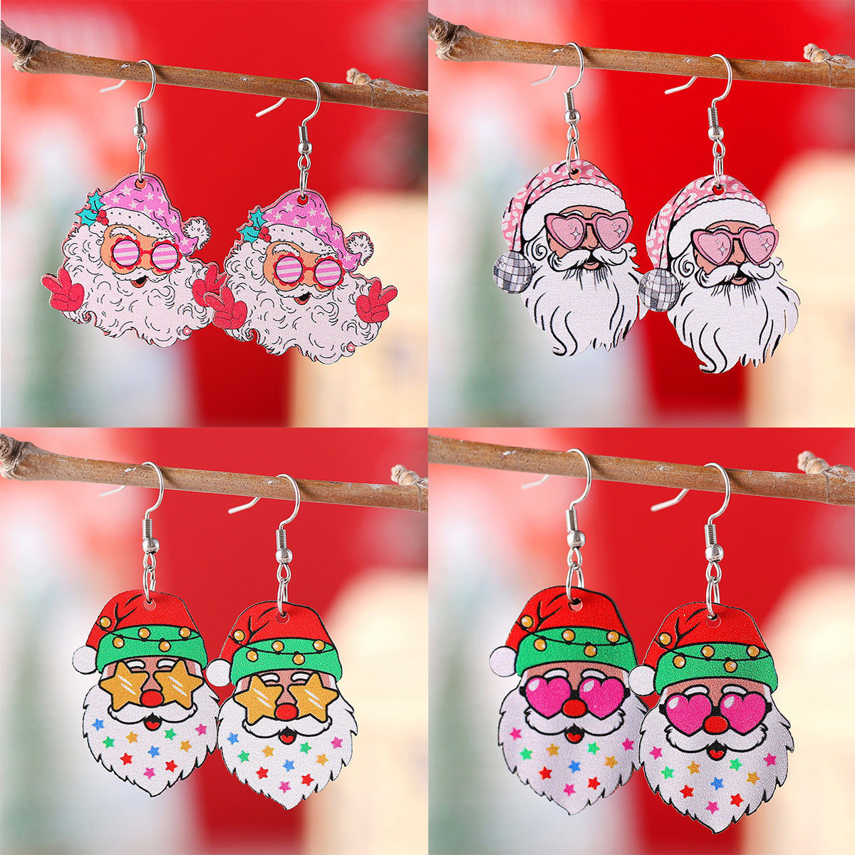 Funky leuke houten coole kerstman met zonnebril hang oorbellen in diverse stijlen