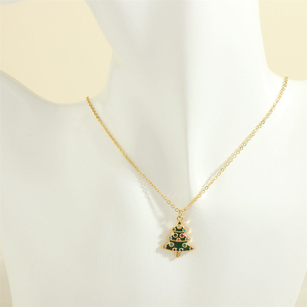 Gold-Tone Christmas Enamel & Rhinestone Chain Pendant Necklace in Assorted Styles