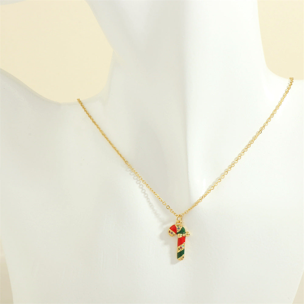 Gold-Tone Christmas Enamel & Rhinestone Chain Pendant Necklace in Assorted Styles