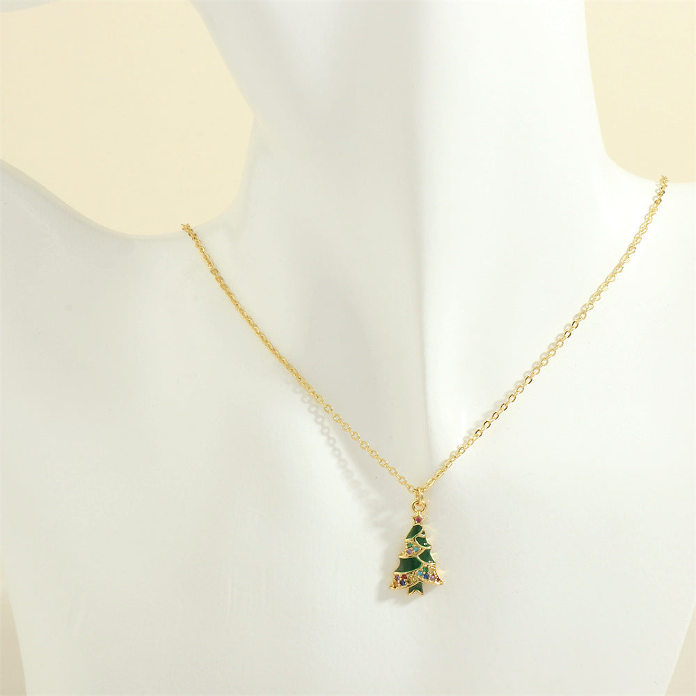 Gold-Tone Christmas Enamel & Rhinestone Chain Pendant Necklace in Assorted Styles