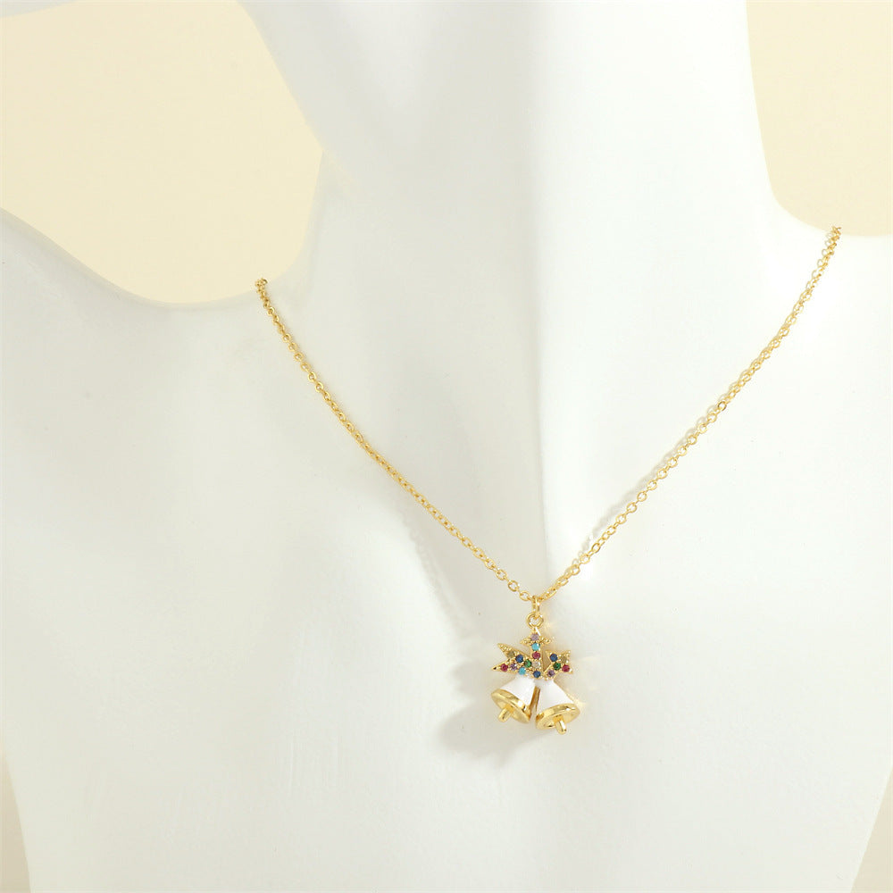 Gold-Tone Christmas Enamel & Rhinestone Chain Pendant Necklace in Assorted Styles