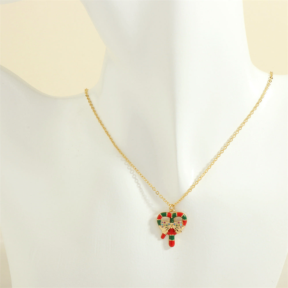 Gold-Tone Christmas Enamel & Rhinestone Chain Pendant Necklace in Assorted Styles