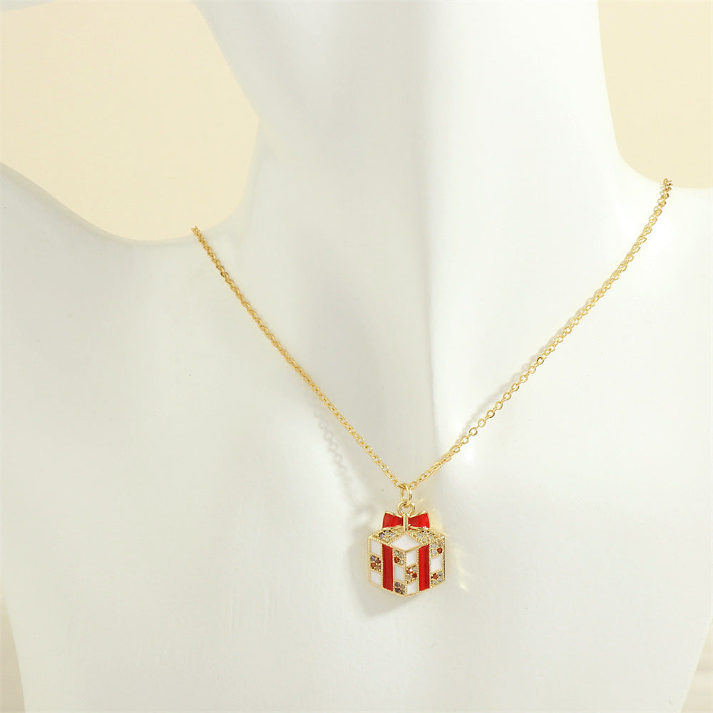 Gold-Tone Christmas Enamel & Rhinestone Chain Pendant Necklace in Assorted Styles
