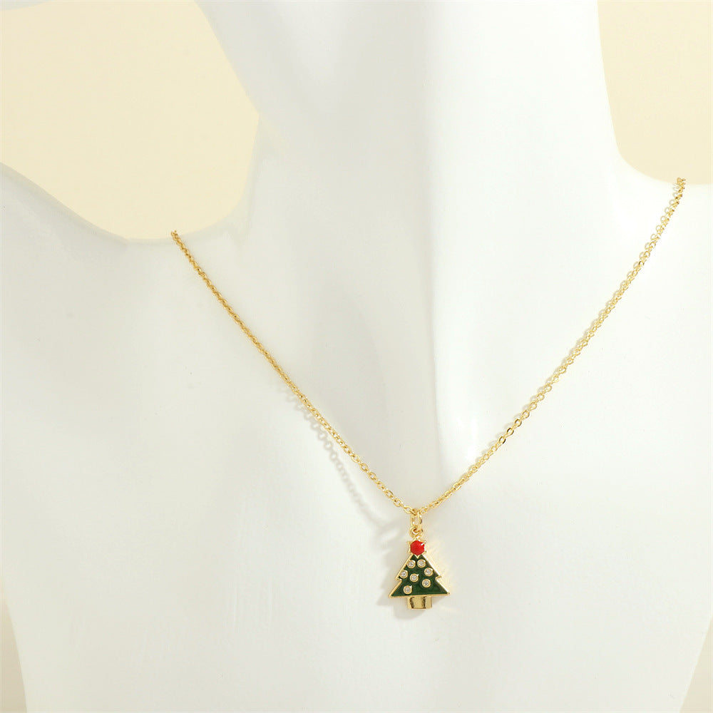 Gold-Tone Christmas Enamel & Rhinestone Chain Pendant Necklace in Assorted Styles