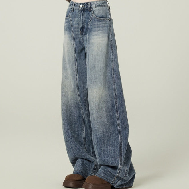 High Street Retro Blue Wide-Leg Jeans for Women-Theone Apparel