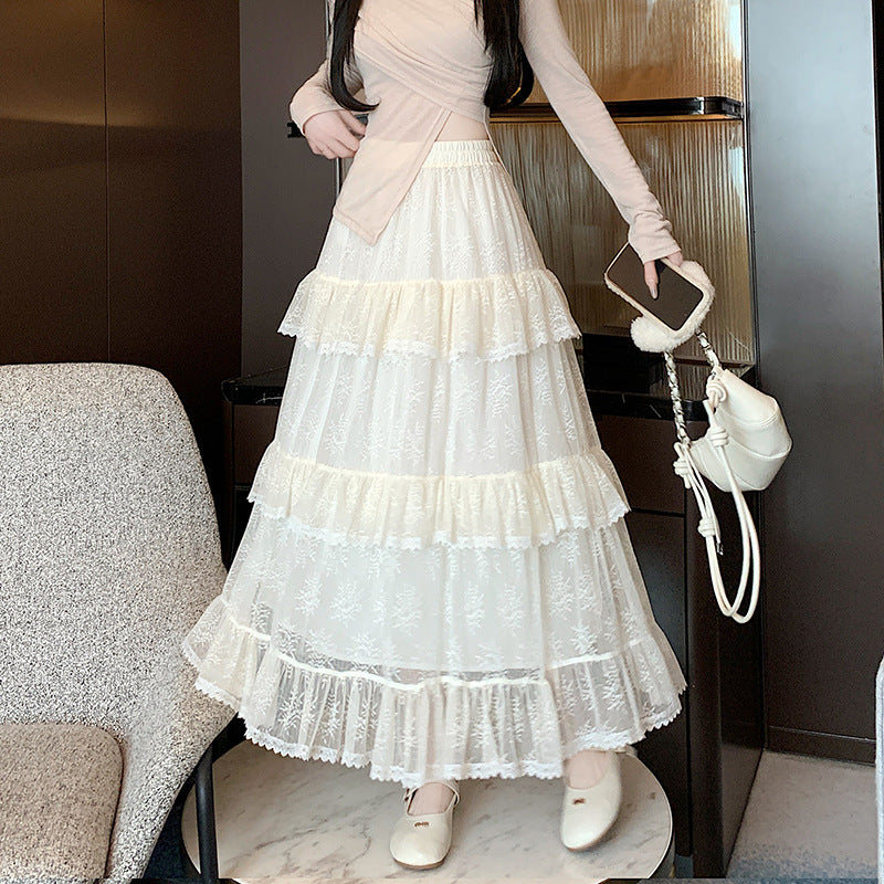Lace Cake Dress With Net Falbala Bubble Skirt-Theone Apparel
