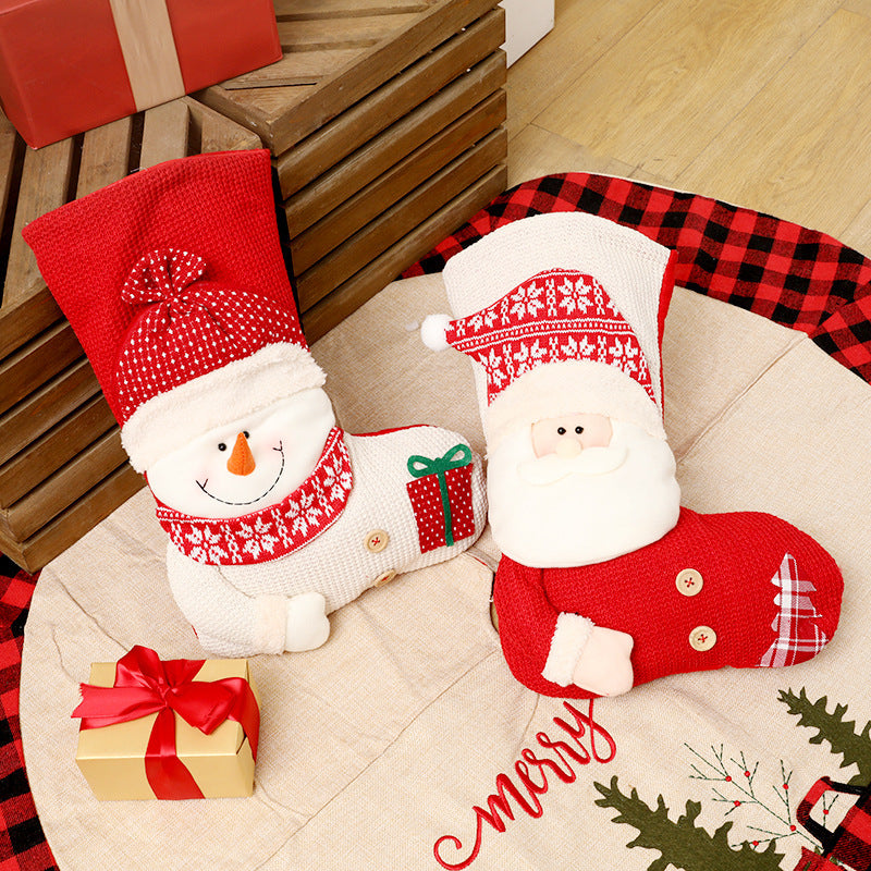 Large Red and White Snowman and Santa Claus 3D Christmas Stocking-Theone Apparel