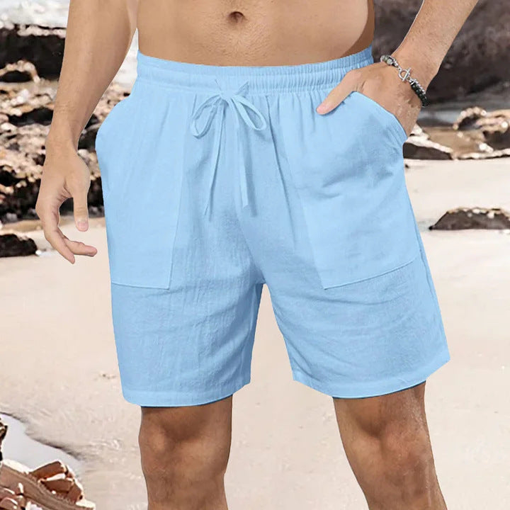 Lightweight Cotton-Linen Shorts for Effortless Global Summer Style-Light Blue-Theone Apparel
