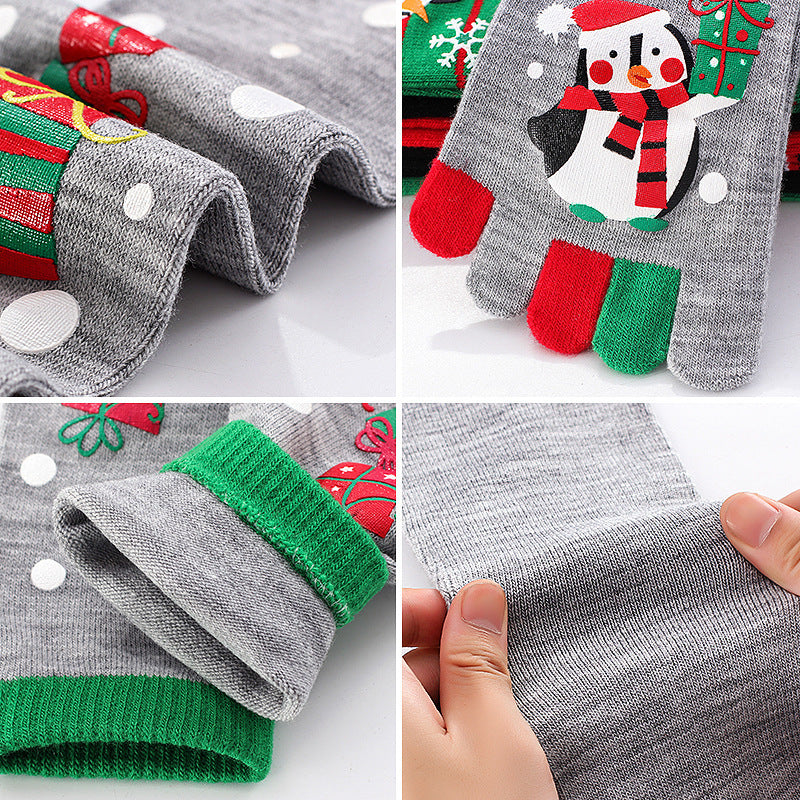 Lightweight Soft Crew Socks with Five Toes in Christmas Patterns-Theone Apparel