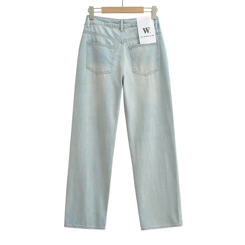 Low Waist Straight Loose Denim Mop Trousers-Theone Apparel