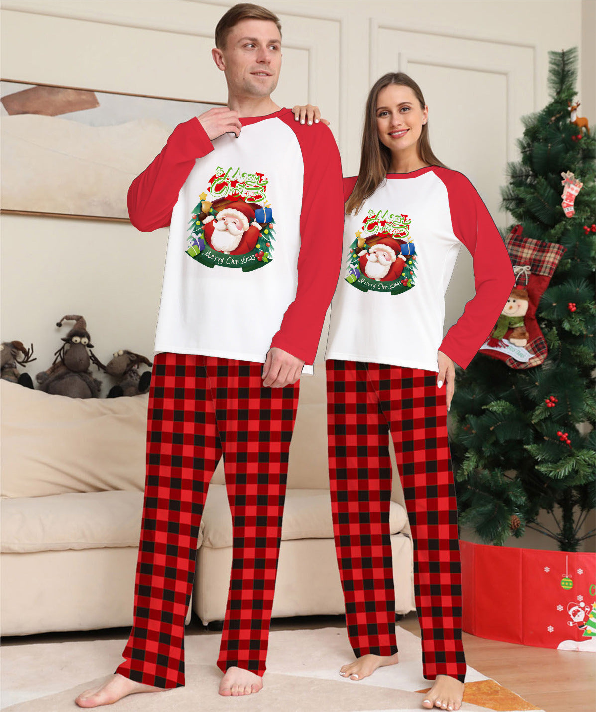 Bijpassende familie rode en witte rendier Christmas Pyjama Set