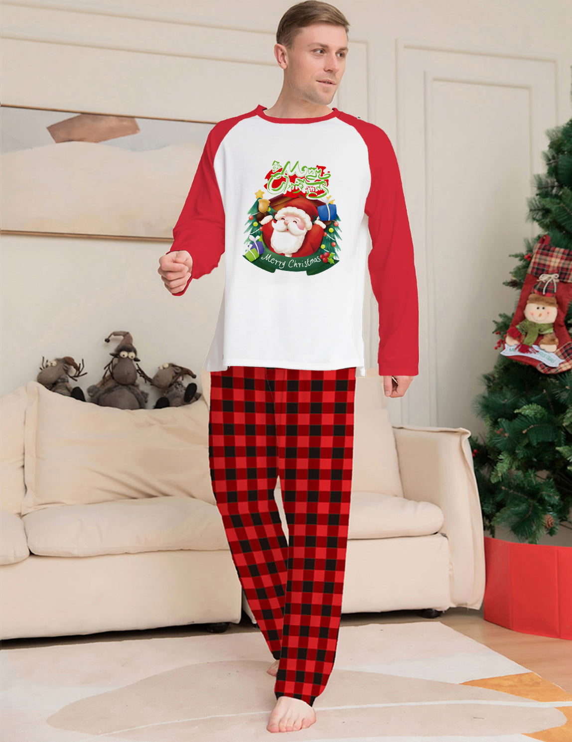 Bijpassende familie rode en witte rendier Christmas Pyjama Set