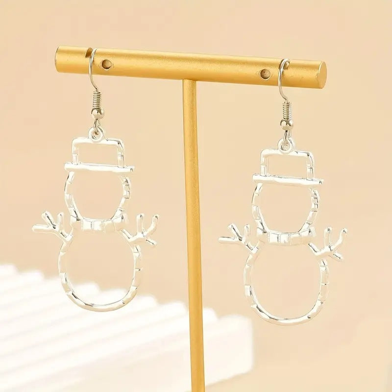 Modern Silver-Tone Hammered Snowman Jewelry - Dangle Earrings & Necklace Sold Separately