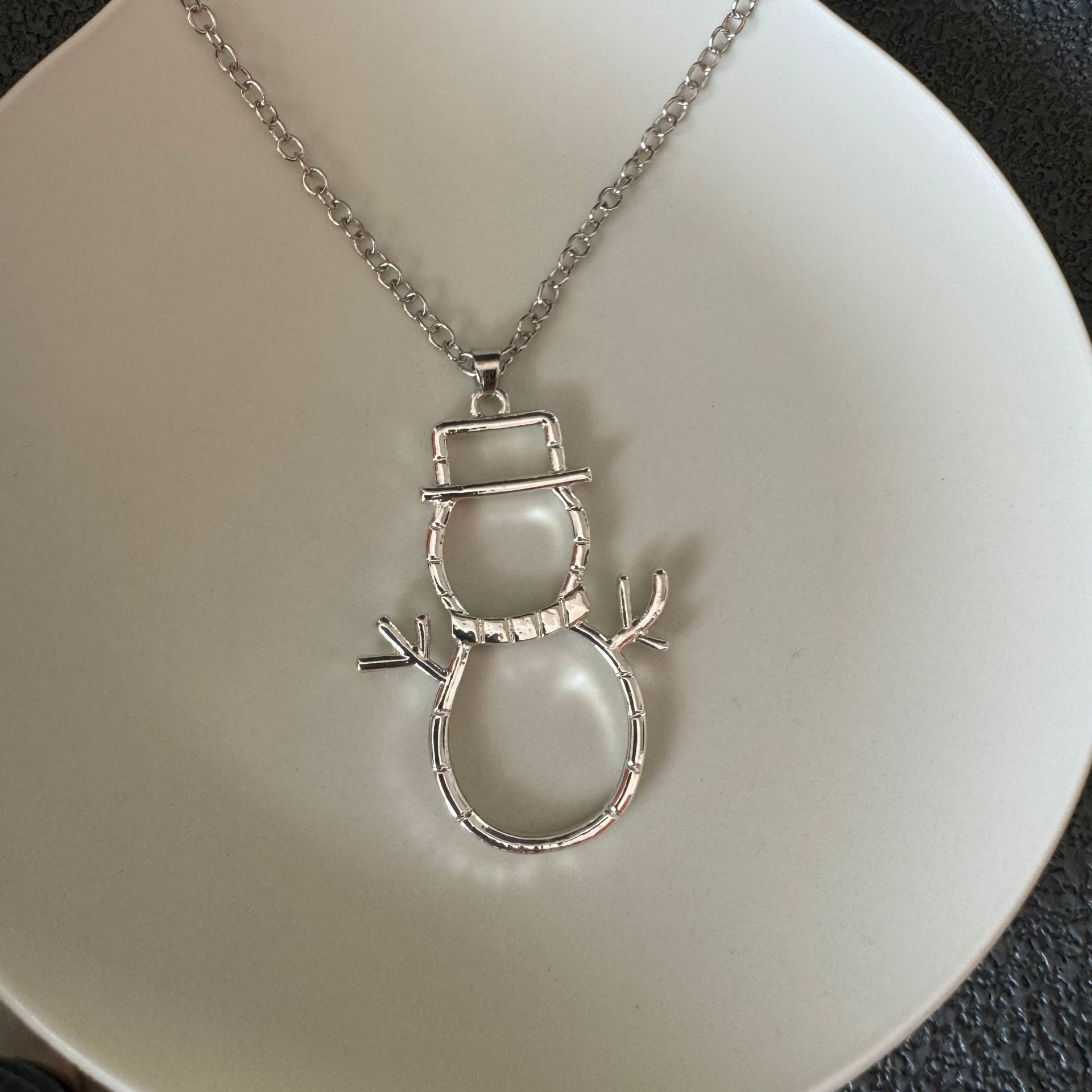 Modern Silver-Tone Hammered Snowman Jewelry - Dangle Earrings & Necklace Sold Separately