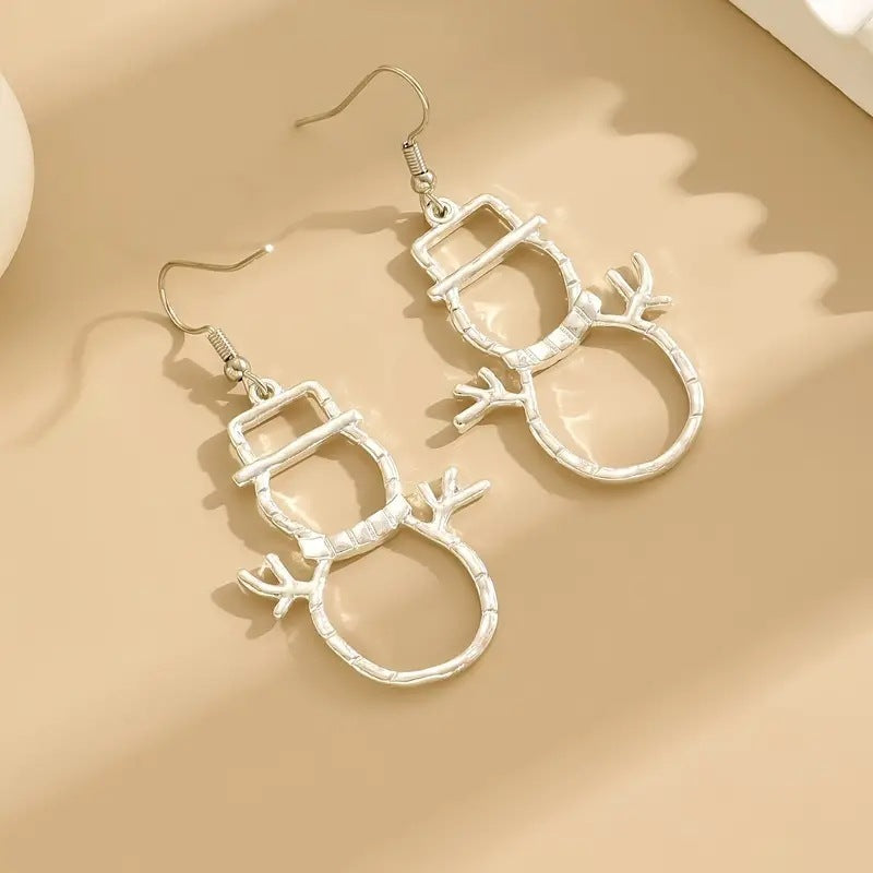 Modern Silver-Tone Hammered Snowman Jewelry - Dangle Earrings & Necklace Sold Separately