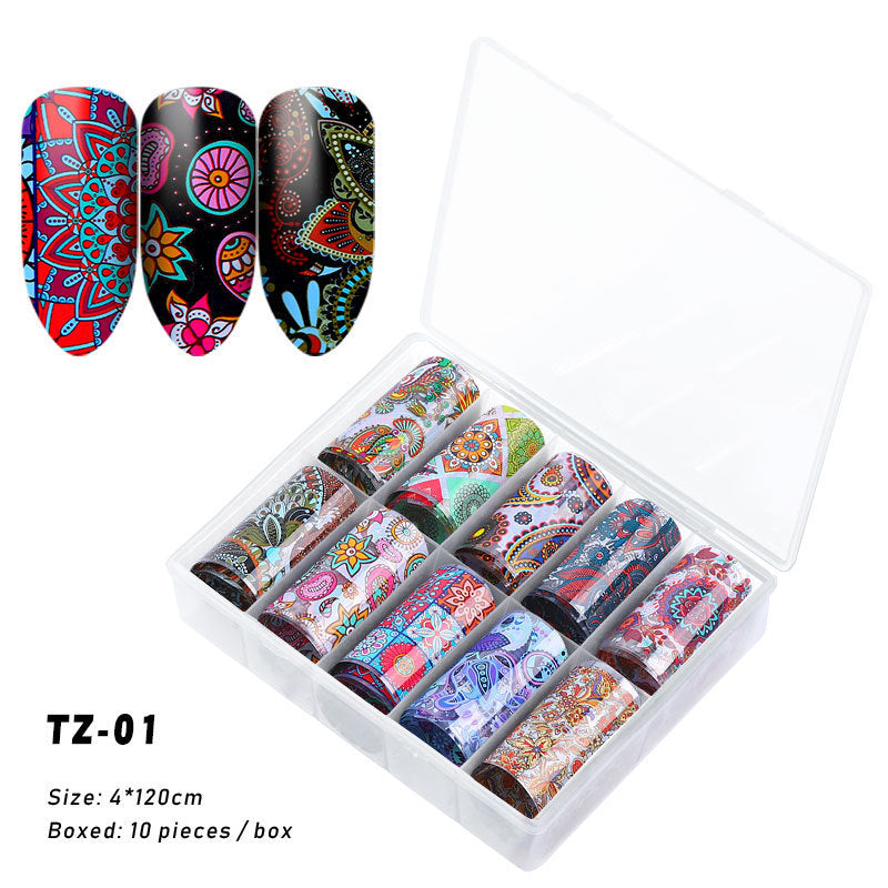 Multicolored and Multipatterned Nail Wraps 10 Piece Set-TZ01-Theone Apparel