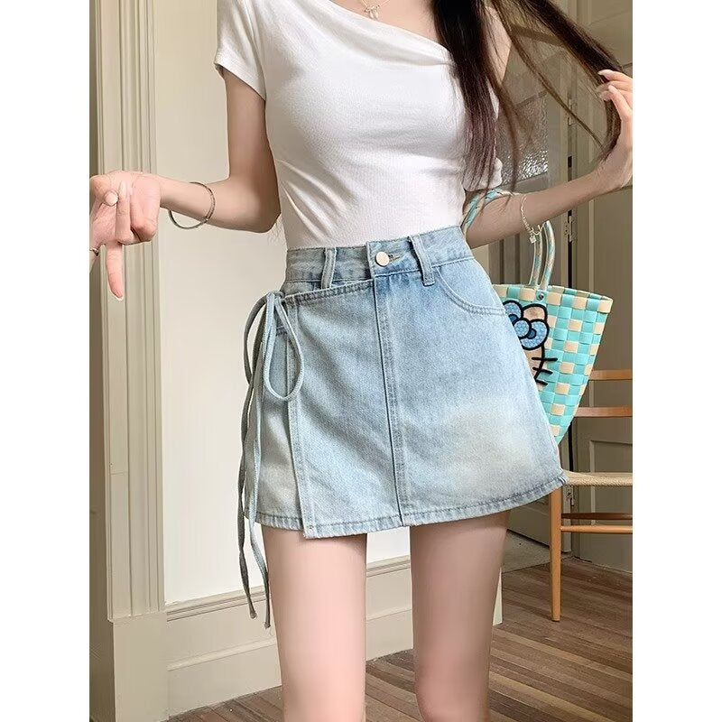 高腰牛仔裙短褲，可嬉戲的夏季服裝
