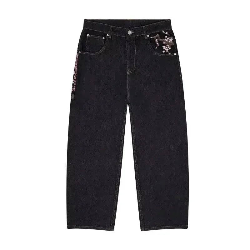 High Waist Jeans With Fashion Embroidery Pattern