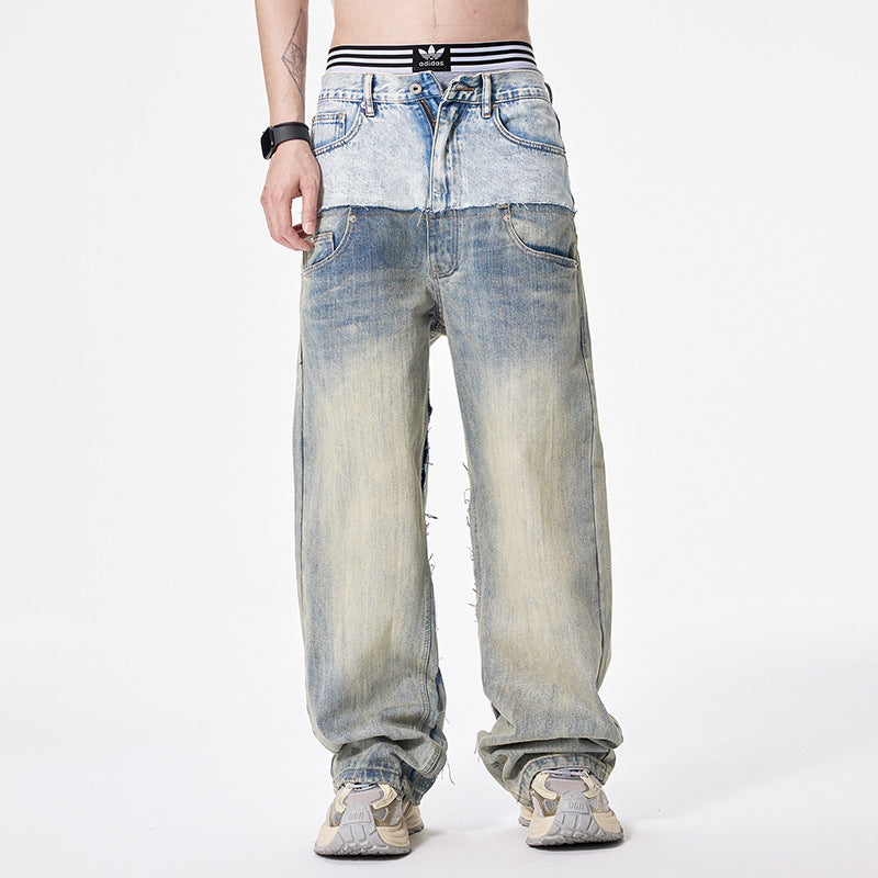 Men’s Loose Wide-Leg Denim Trousers with Classic Street Edge