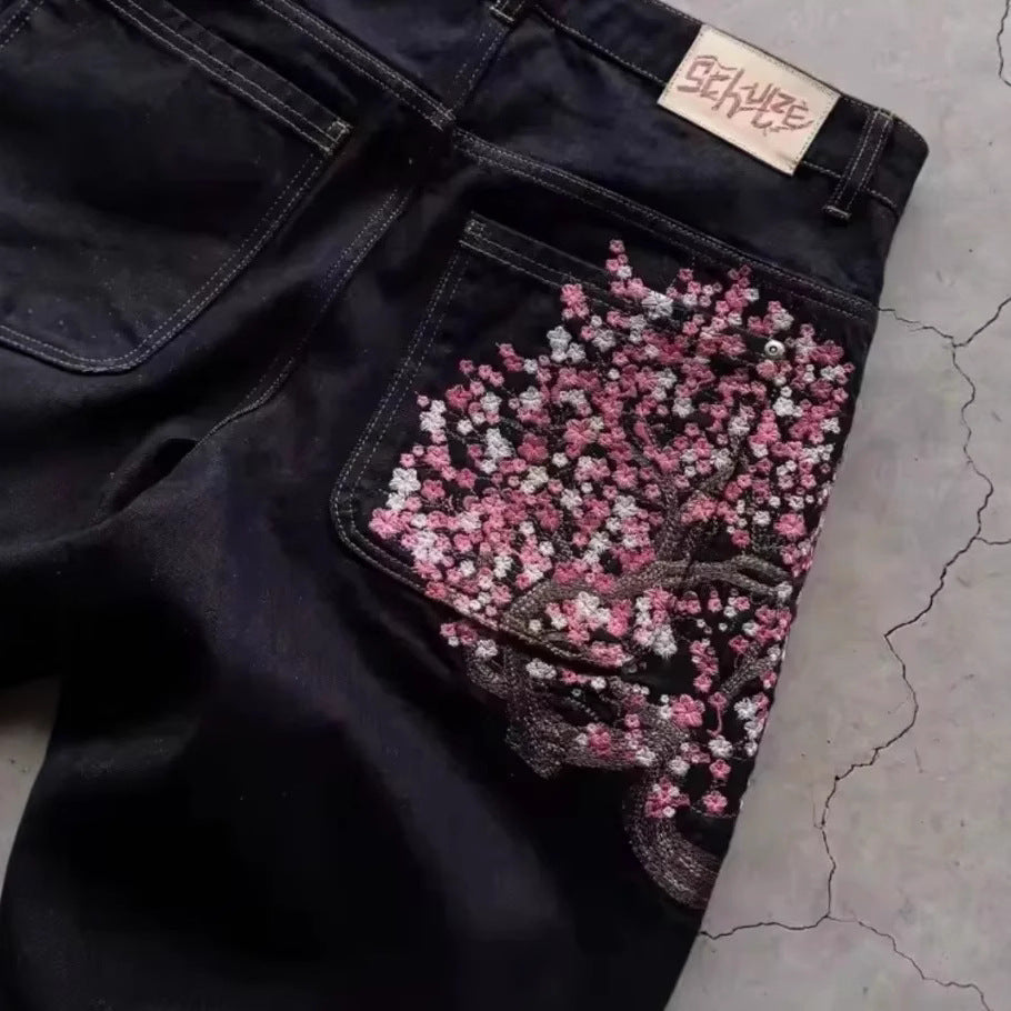 High Waist Jeans With Fashion Embroidery Pattern