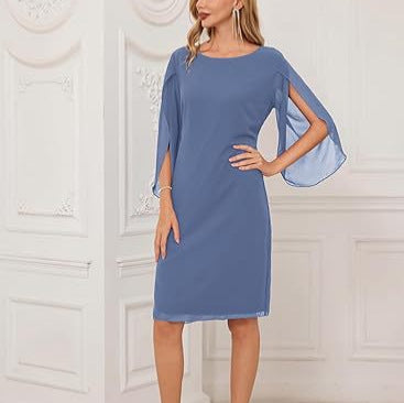 Gaun sifon solid lengan lengan yang canggih untuk keanggunan yang mudah