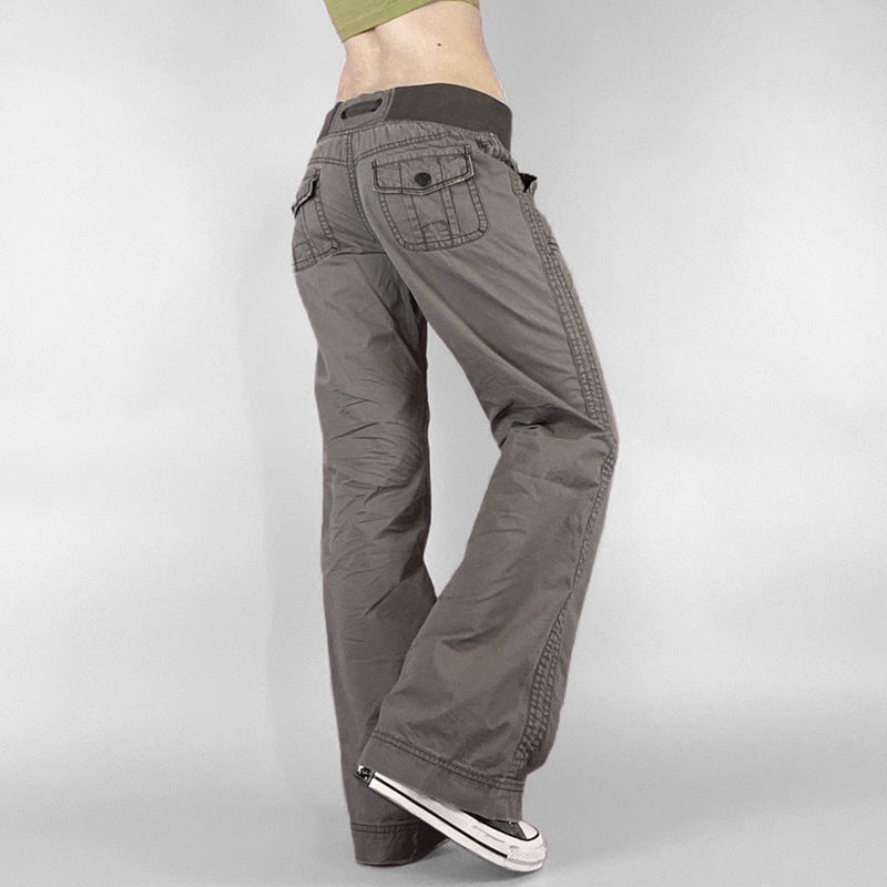 Contrast Stitch Pocket Straight-Leg Jeans with Low-Waist Fit