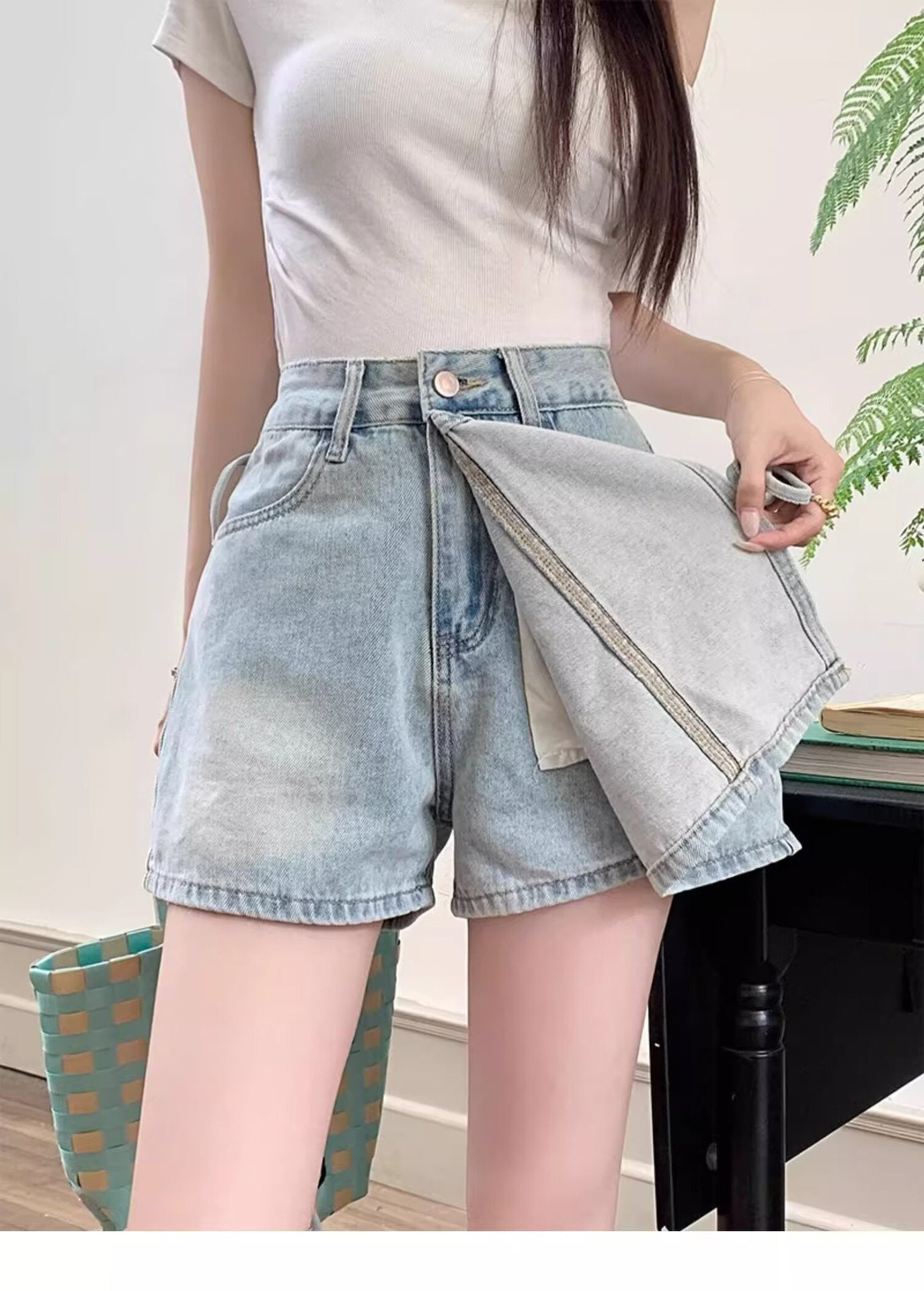 Hoge taille denim rok shorts voor speelse zomeroutfits