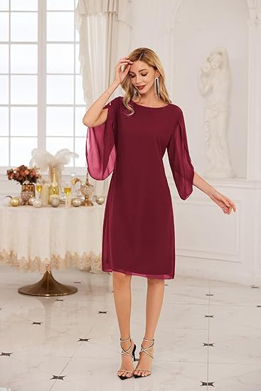 Gaun sifon solid lengan lengan yang canggih untuk keanggunan yang mudah