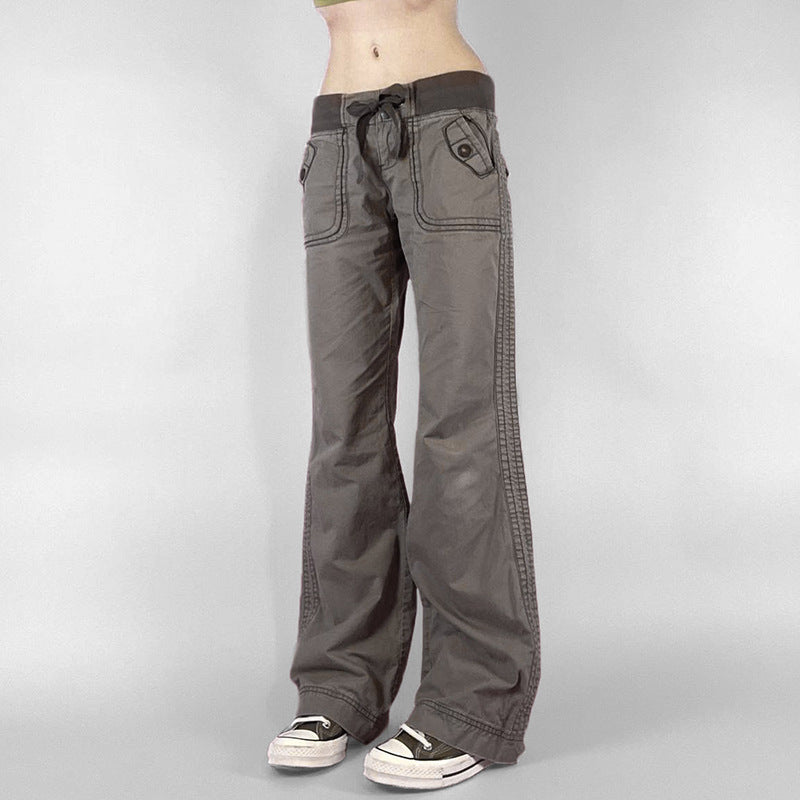 Contrast Stitch Pocket Straight-Leg Jeans with Low-Waist Fit