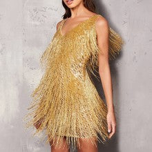 Frilly Tassel V-Neck Sleeveless Minidress
