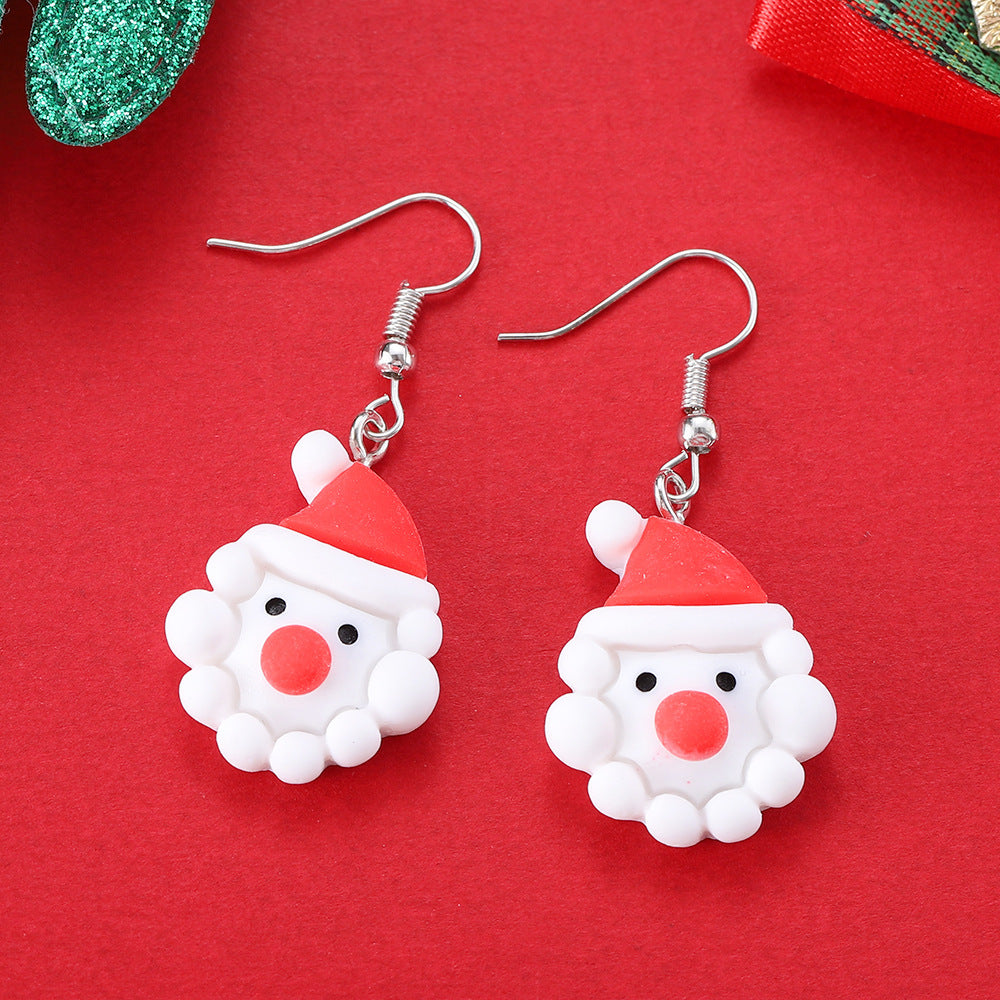 Playful Novelty Fish-Hook Christmas Dangle Earrings for Women & Kids in Assorted Styles-Santa Claus Head-Theone Apparel