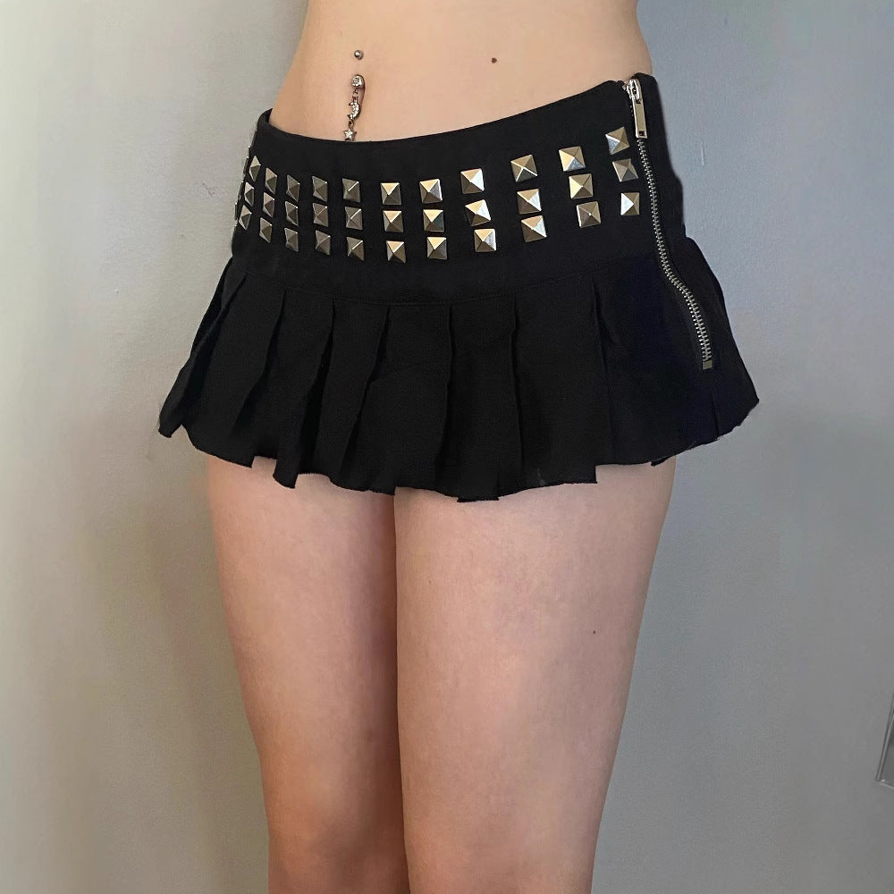 Pleated Skirt With Sparkling Detail For Summer Glam-Black with 3 Line Squares-Theone Apparel