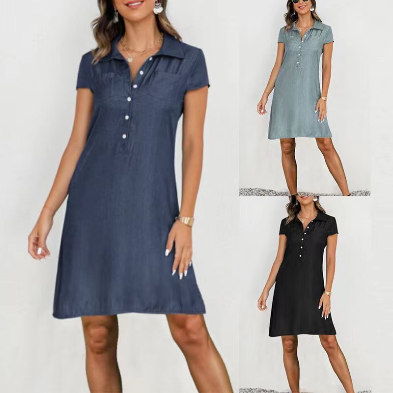 Swing-Denim-Kleid von Plus-Größe mit geteilten Taschen und lässige Atmosphäre
