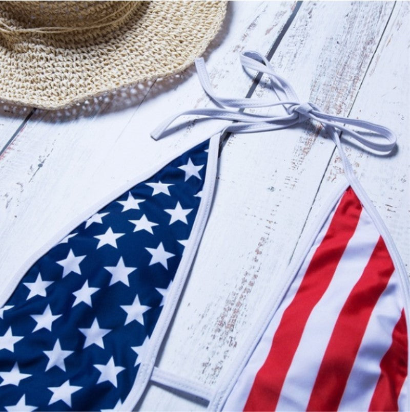 Print Deep V Strap One-Piece Swimsuit for Patriotic Style-Theone Apparel