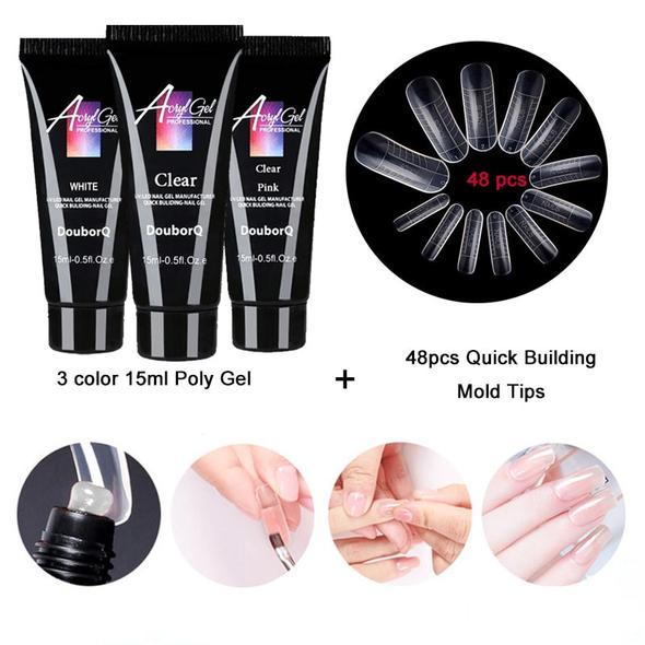 Professional Quality White Poly Gel for DIY Nails-3 Color - 48pcs Mold Tips-Theone Apparel