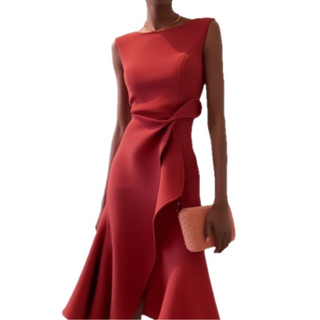 Roter ärmelloser Kleid mit rundem Hals mit elegantem Temperament