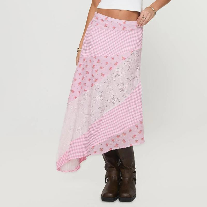 Retro Low Waist Floral Print Skirt For Vintage Charm-Theone Apparel