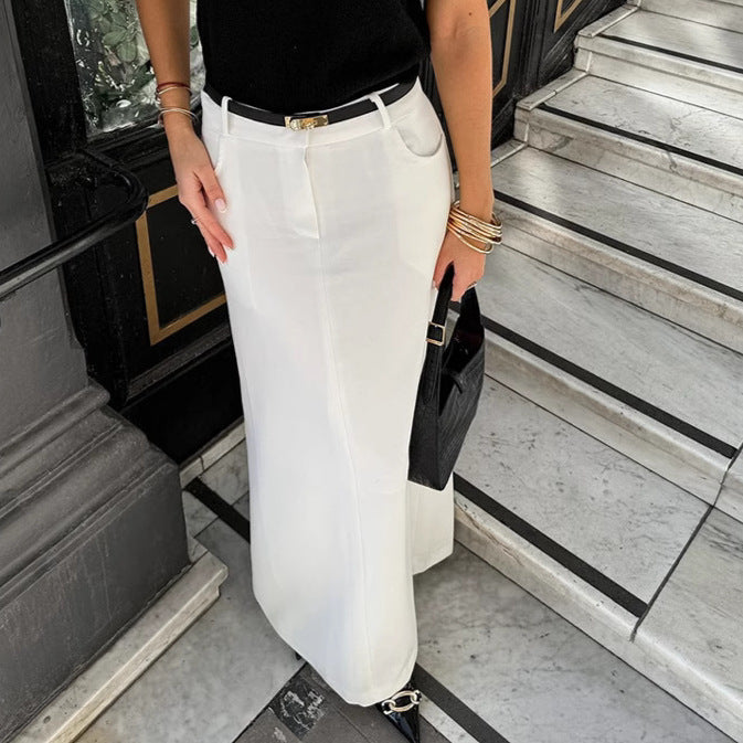 Simple White Straight Skirt For Effortless Everyday Charm-White-Theone Apparel