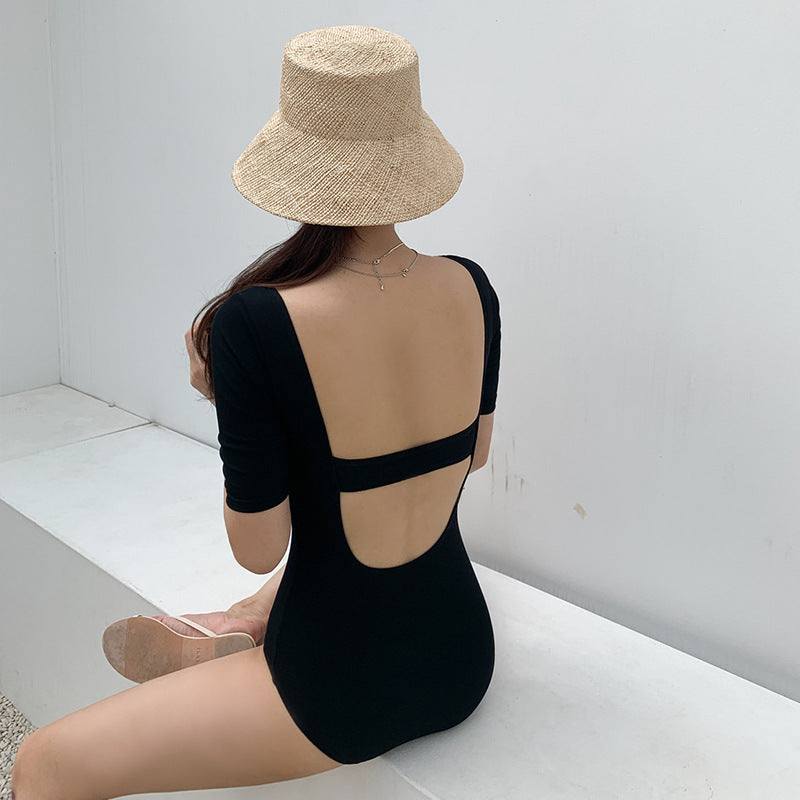 Sleek Solid One-Piece Swimsuit for Minimalist Beach Glam-Theone Apparel