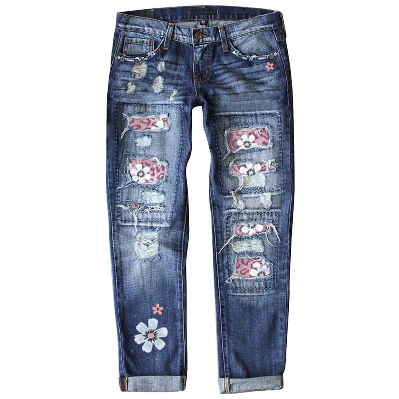 Calças jeans impressas com tampa com borda gráfica