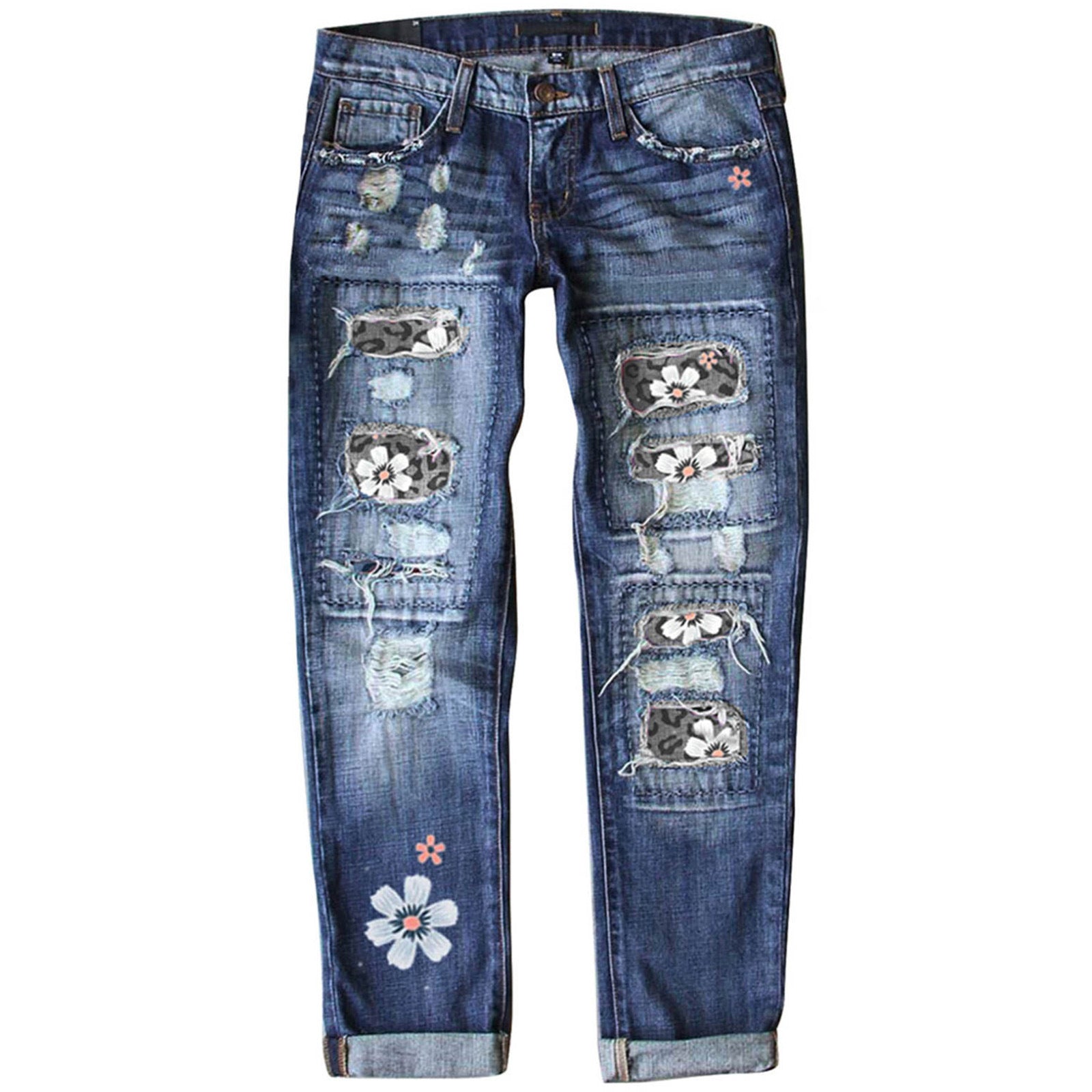 Calças jeans impressas com tampa com borda gráfica