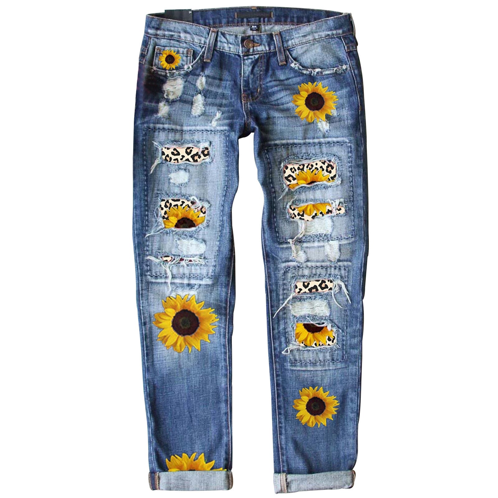 Calças jeans impressas com tampa com borda gráfica